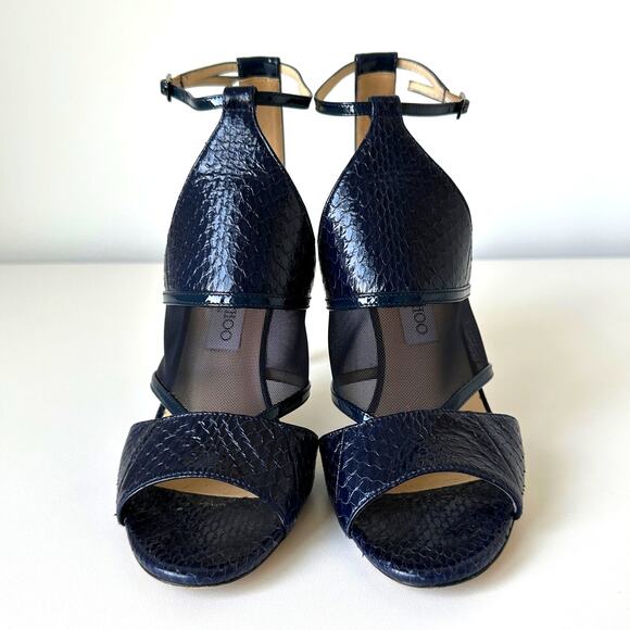 Jimmy Choo Timbus 100 Snakeskin Mesh Heel Sandal Navy Size 39 - Picture 5 of 16